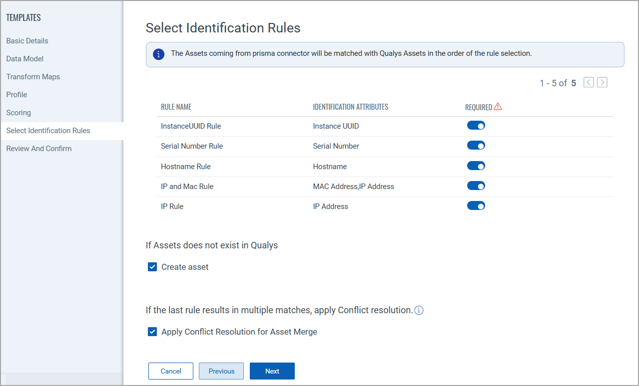 Select Identification Rules screen.